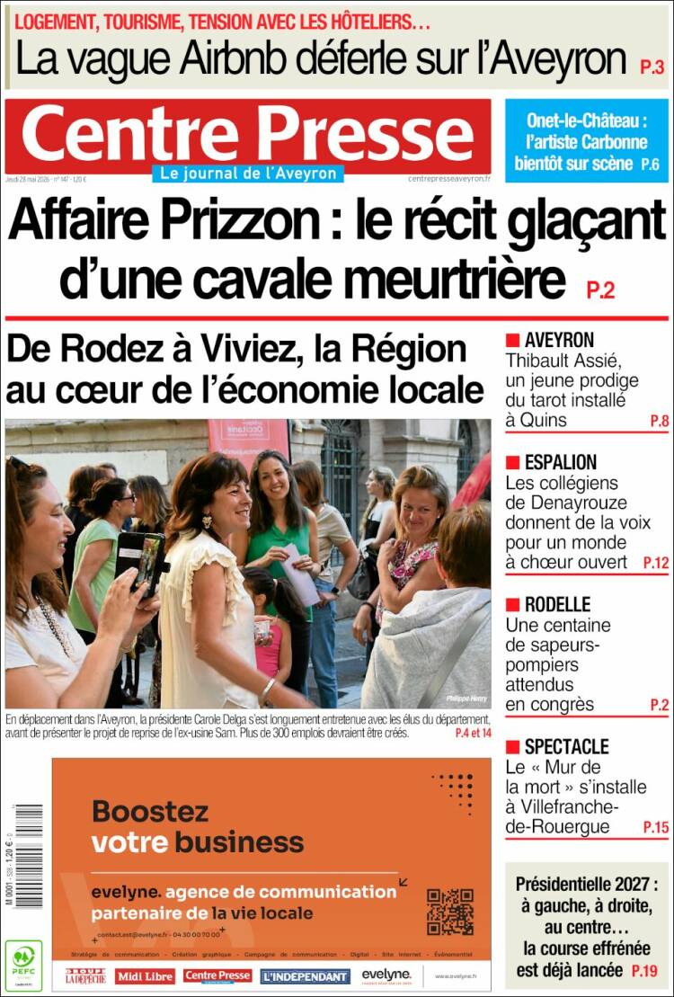 Portada de Centre Presse (Francia)