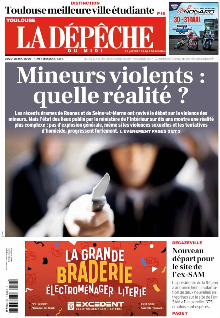 Portada de La Dépêche du Midi (Francia)