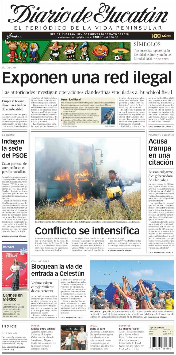 Portada de Diario de Yucatán (M&eacute;xico)