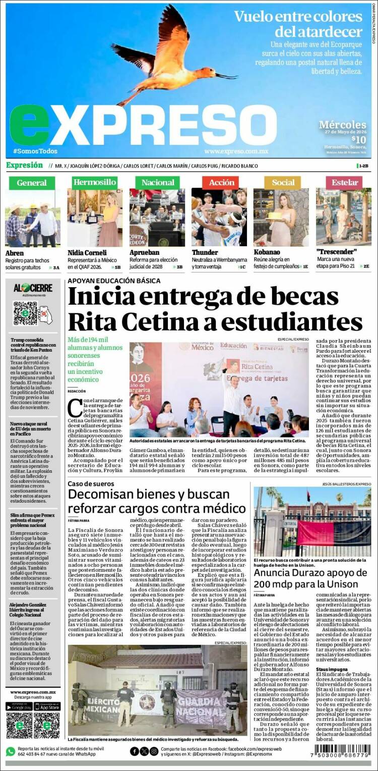 Portada de Expreso (M&eacute;xico)