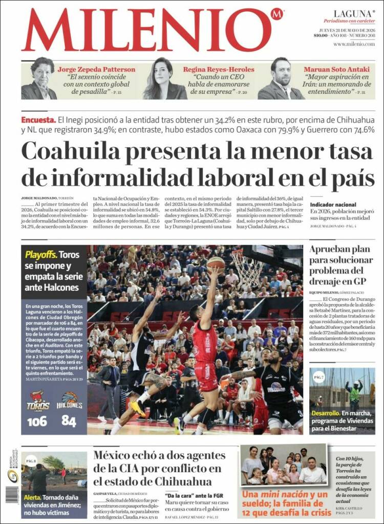 Portada de Milenio - Laguna (M&eacute;xico)