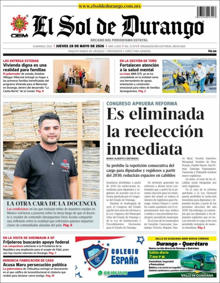 Portada de El Sol de Durango (M&eacute;xico)