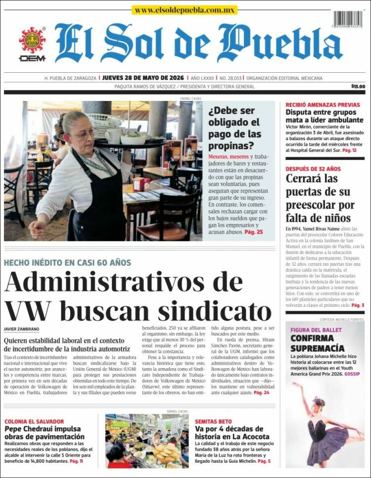 Portada de El Sol de Puebla (Mexique)