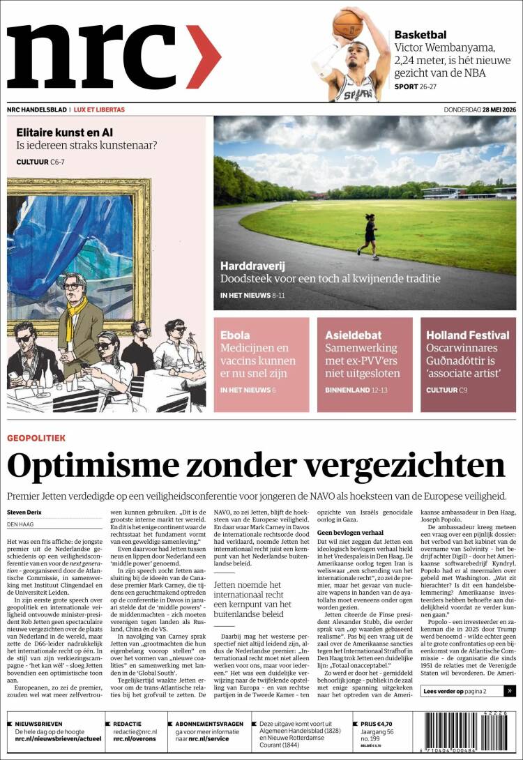 Portada de NRC Handelsblad (Pa&iacute;ses Bajos)