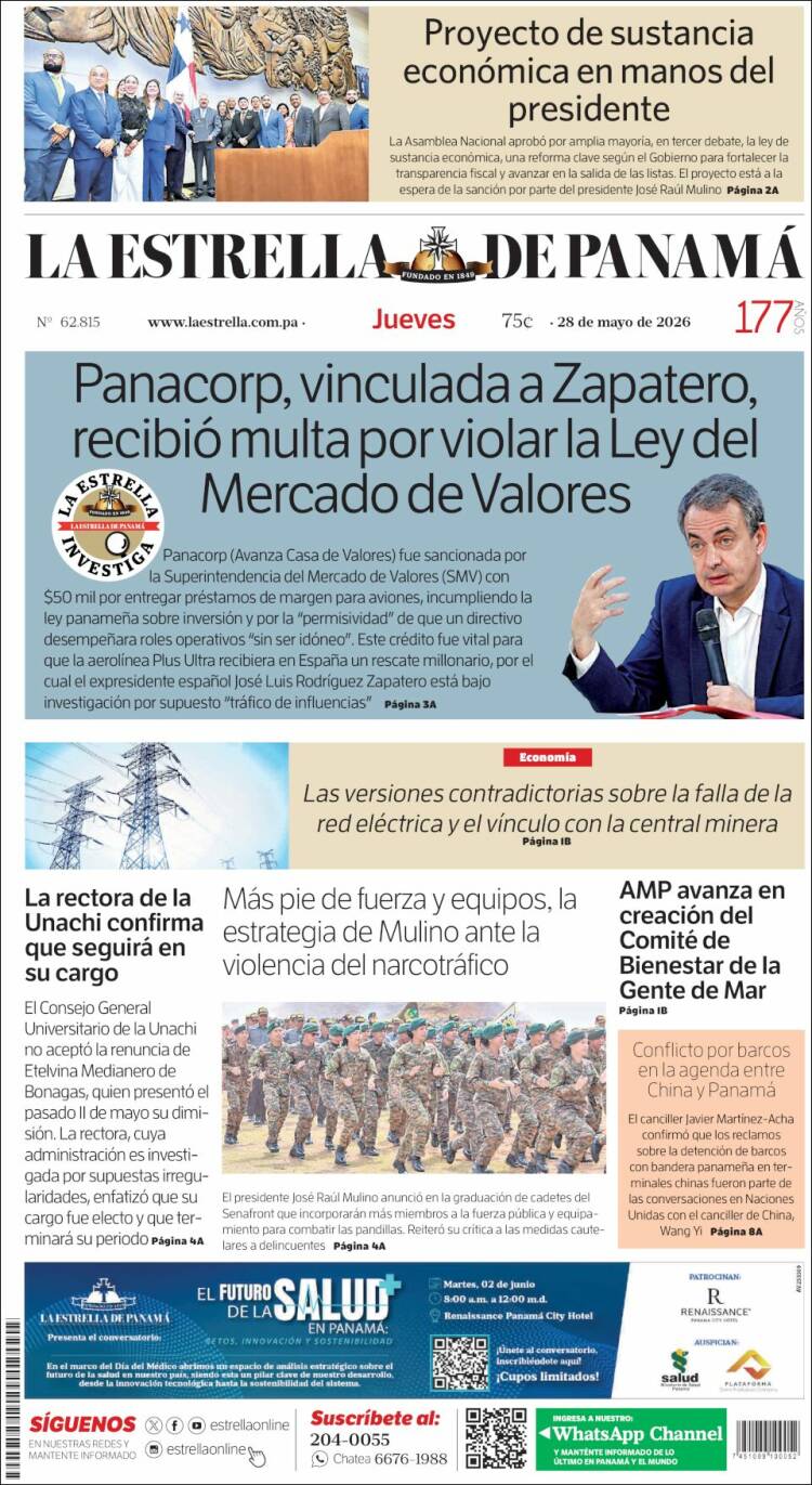 Portada de La Estrella de Panamá (Panam&aacute;)