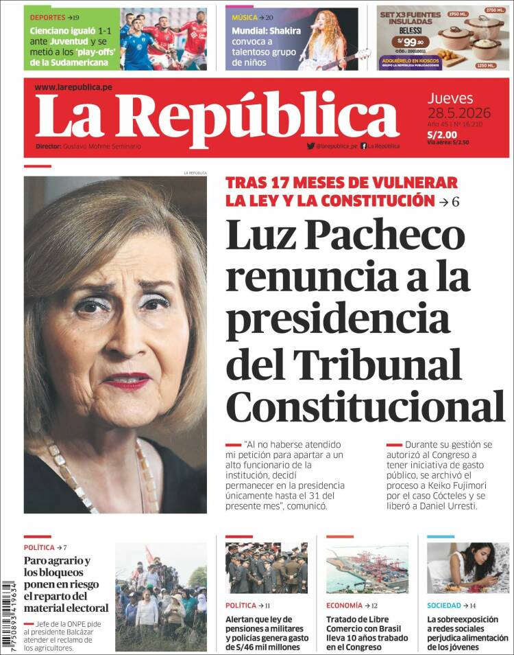 Portada de La Republica (Per&uacute;)
