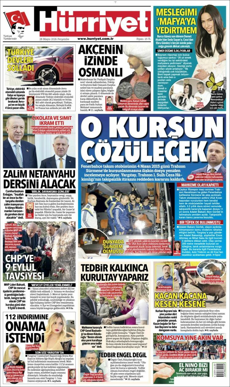 Portada de Hürriyet (Turqu&iacute;a)