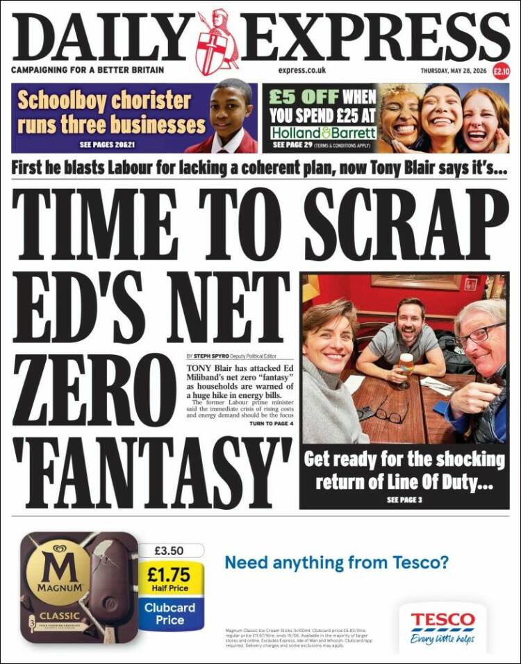 Portada de Daily Express (Reino Unido)