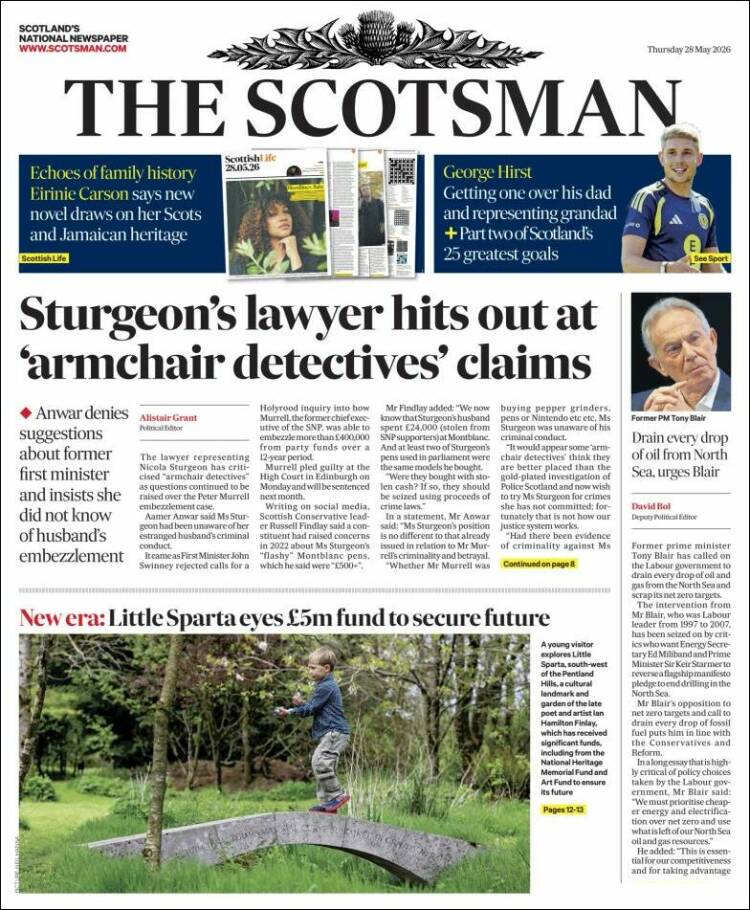 Portada de The Scotsman (Reino Unido)
