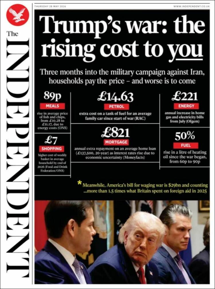Portada de The Independent (Reino Unido)