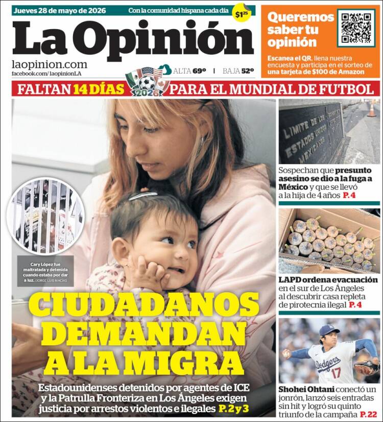 Portada de La Opinión (USA)