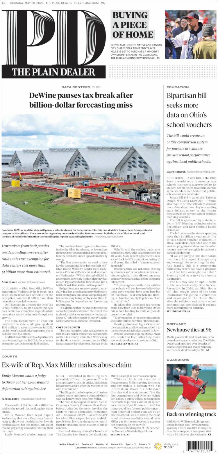 Portada de The Plain Dealer (USA)