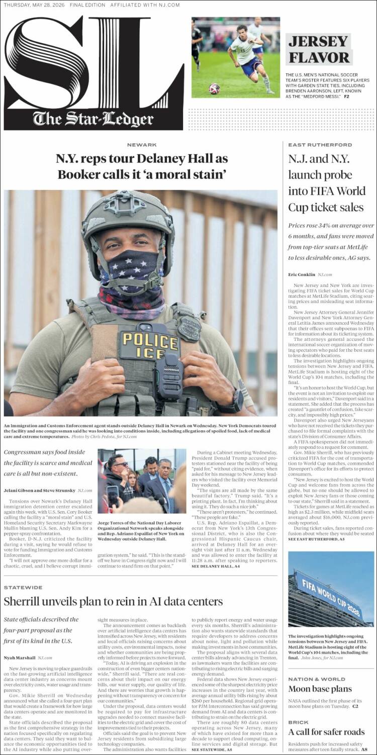 Portada de Star-Ledger (USA)