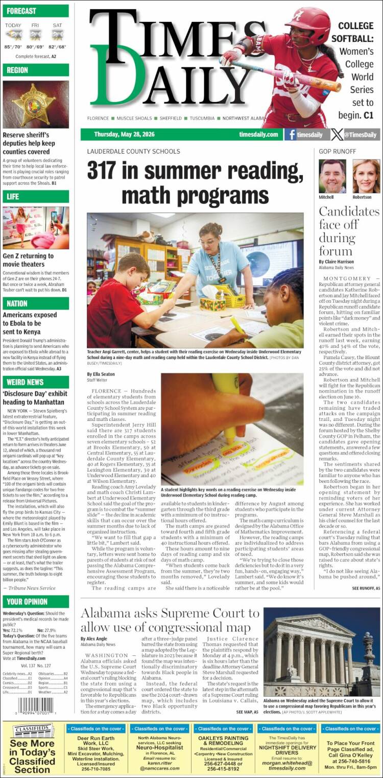 Portada de Times Daily (USA)