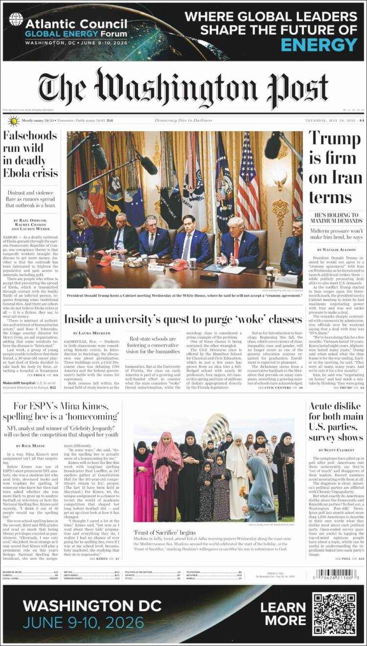 Portada de The Washington Post (USA)