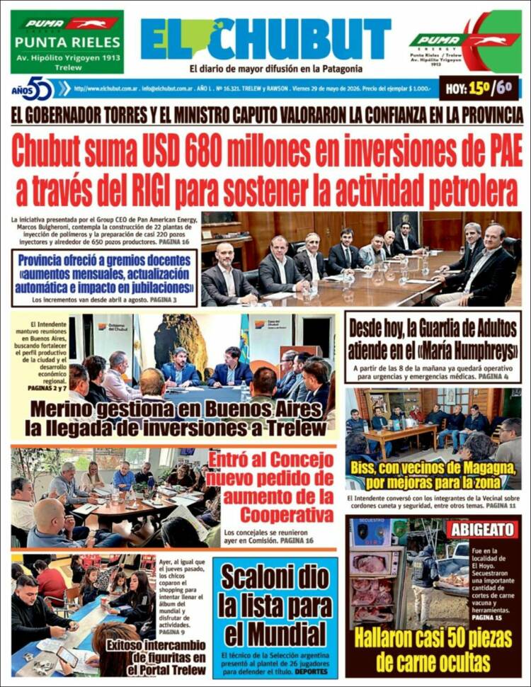 Portada de El Chubut (Argentina)