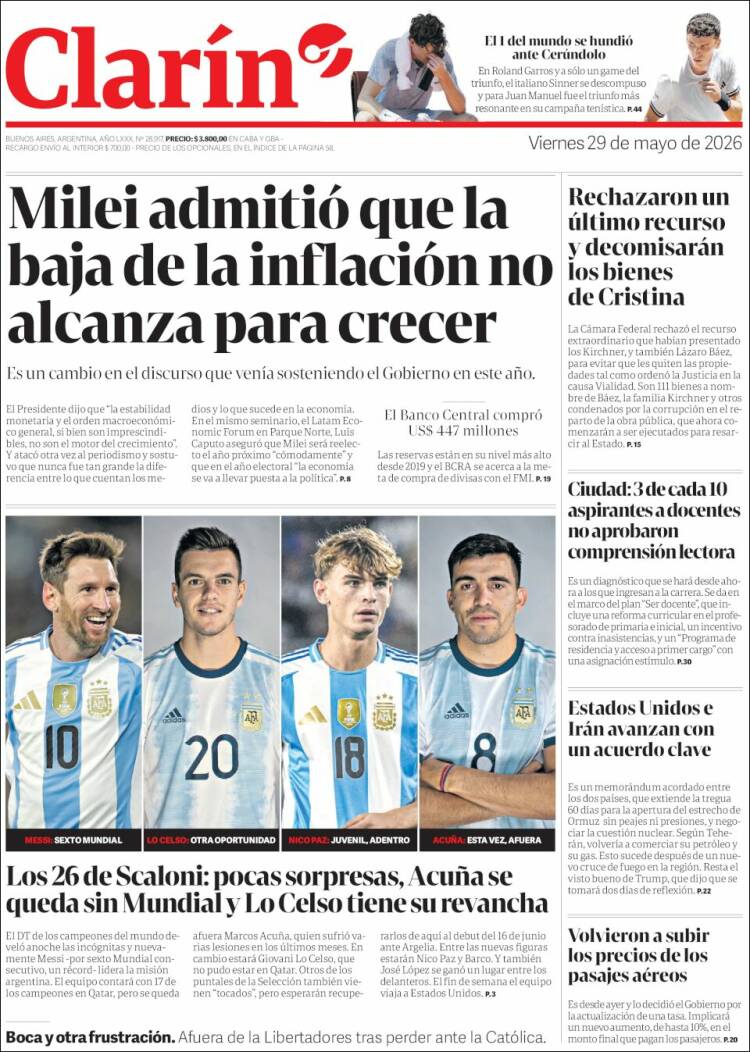 Portada de Clarín (Argentina)