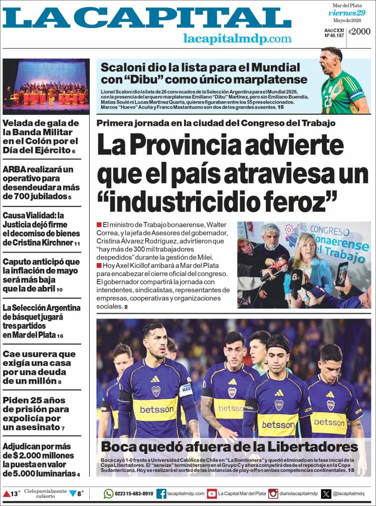 Portada de Diario La Capital - Mar del Plata (Argentina)