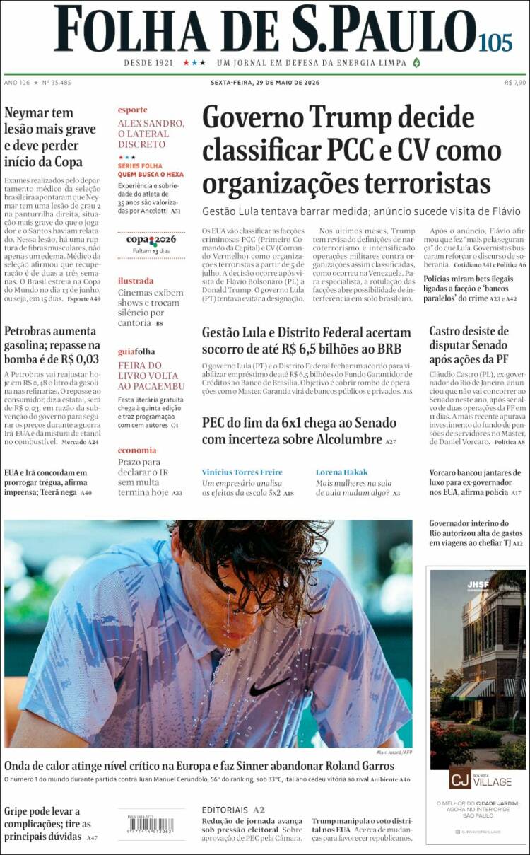 Portada de Folha de São Paulo (Brasil)