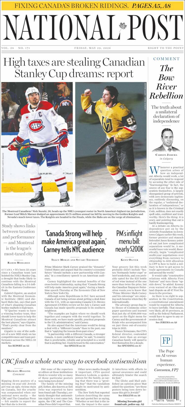 Portada de The National Post (Canad&aacute;)