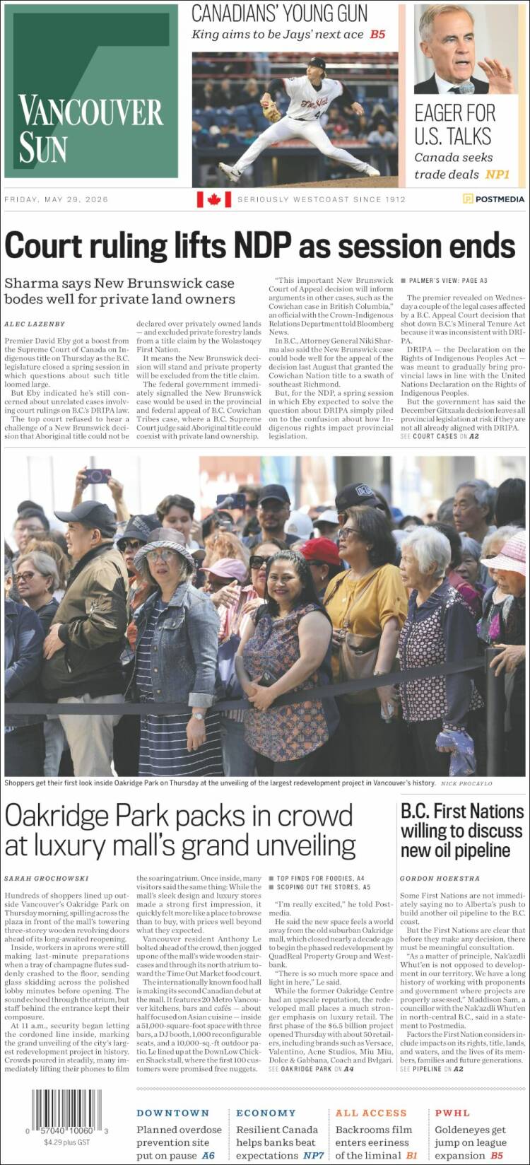 Portada de The Vancouver Sun (Canad&aacute;)