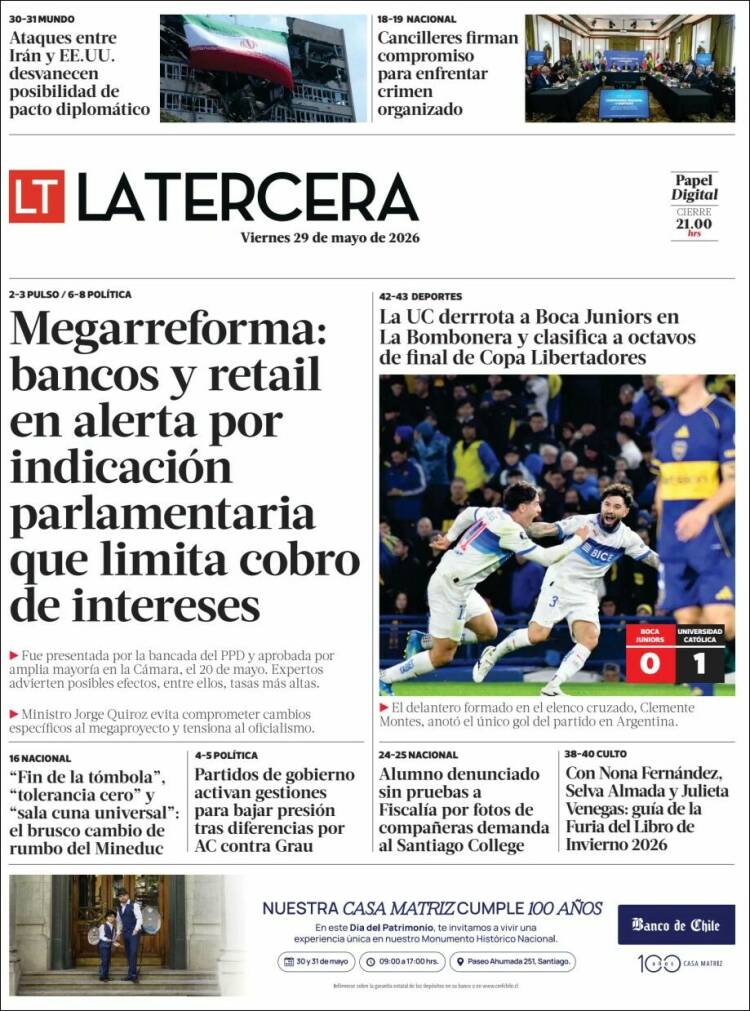 Portada de La Tercera (Chile)