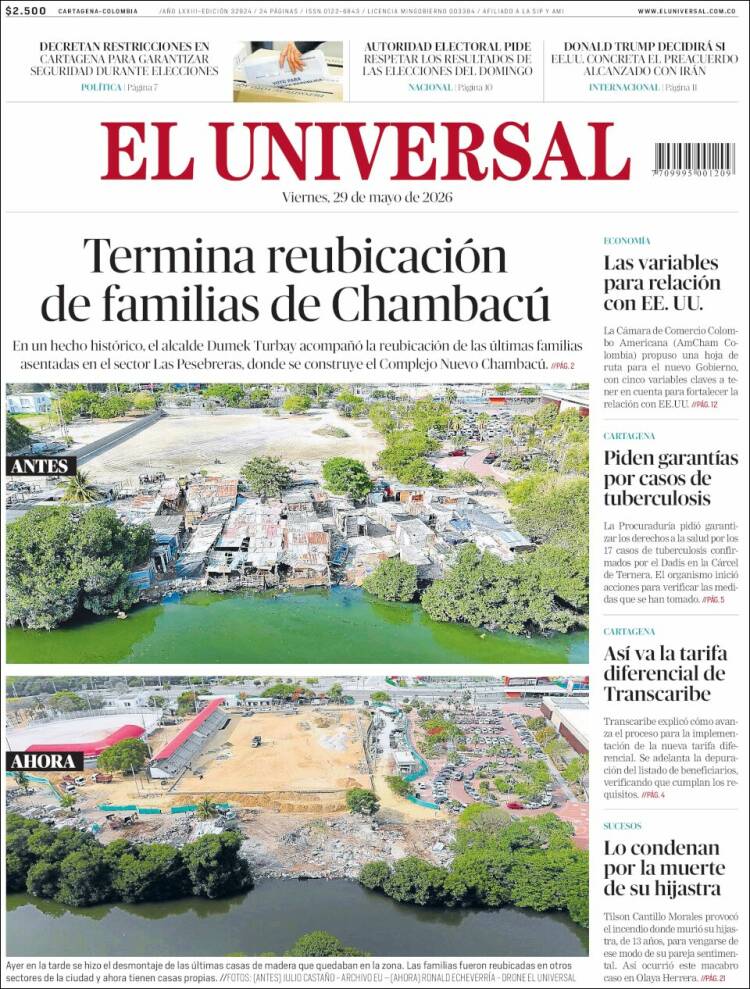 Portada de El Universal (Colombia)