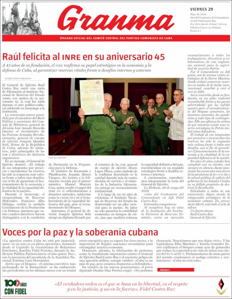 Portada de Granma (Cuba)
