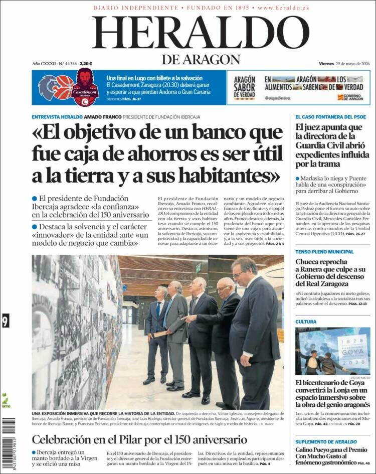 Portada de Heraldo de Aragón (Espa&ntilde;a)
