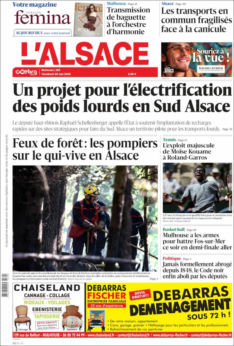 Portada de Journal L'Alsace (Francia)