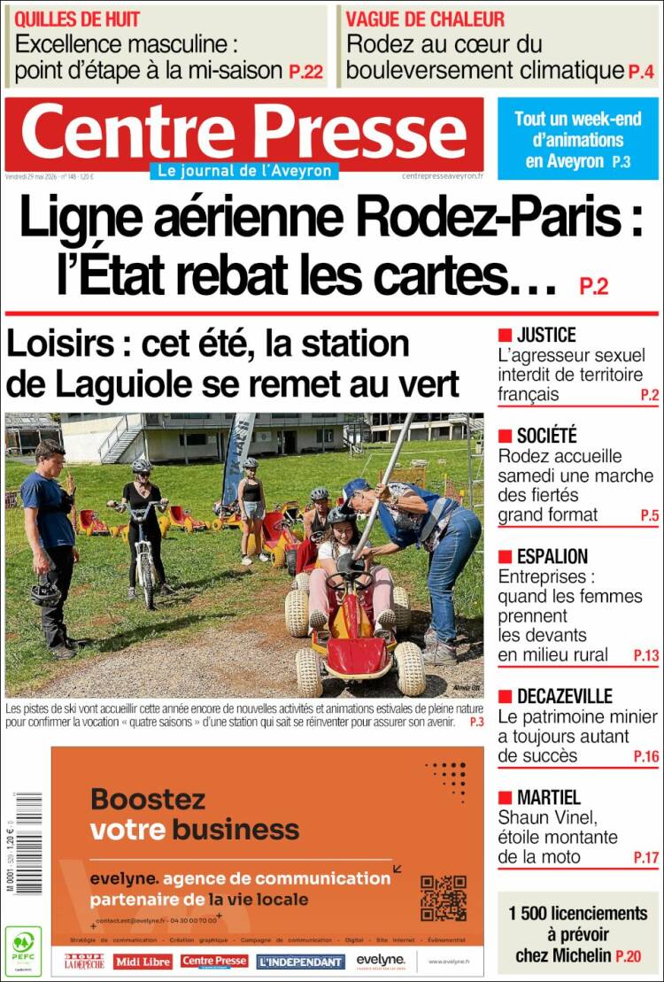 Portada de Centre Presse (Francia)