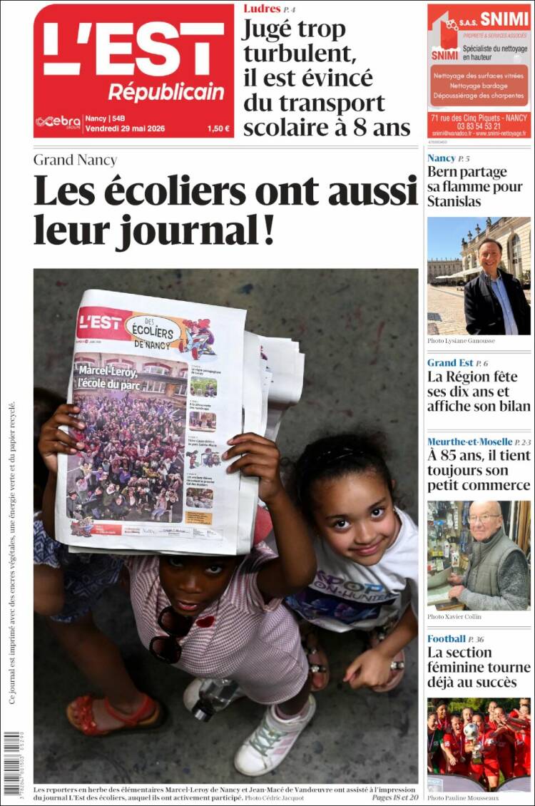 Portada de L'Est Republicain (Francia)