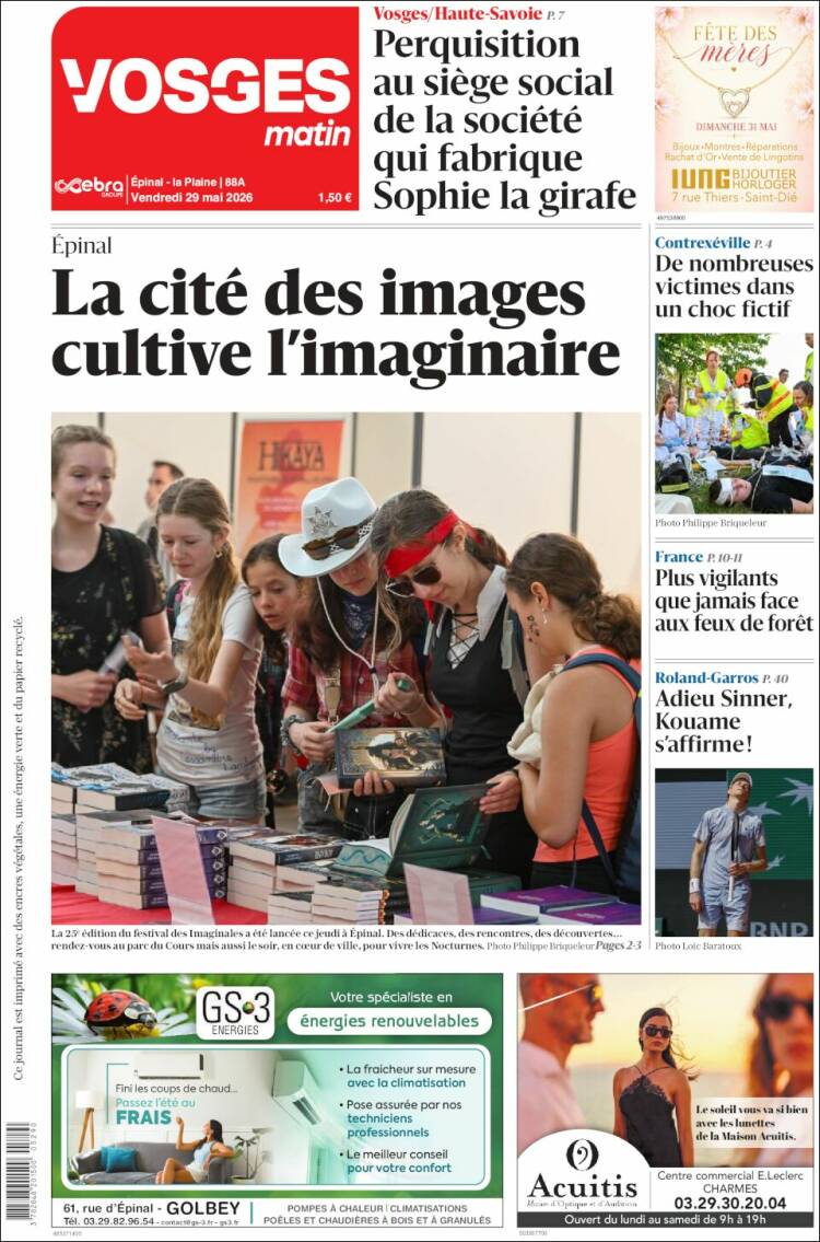 Portada de Vosges Matin (Francia)
