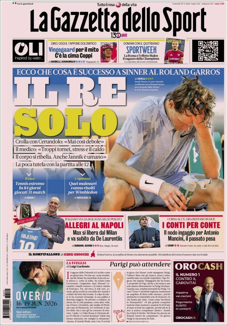 Portada de La Gazzetta dello Sport (Italia)