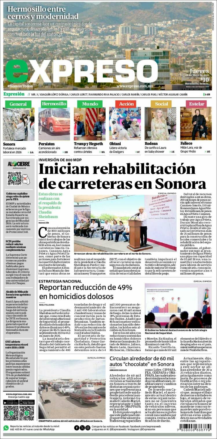 Portada de Expreso (M&eacute;xico)