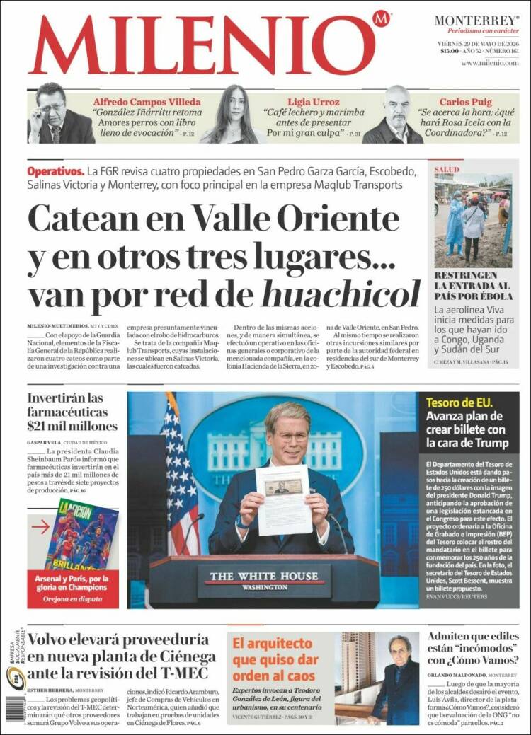 Portada de Milenio de Monterrey (M&eacute;xico)