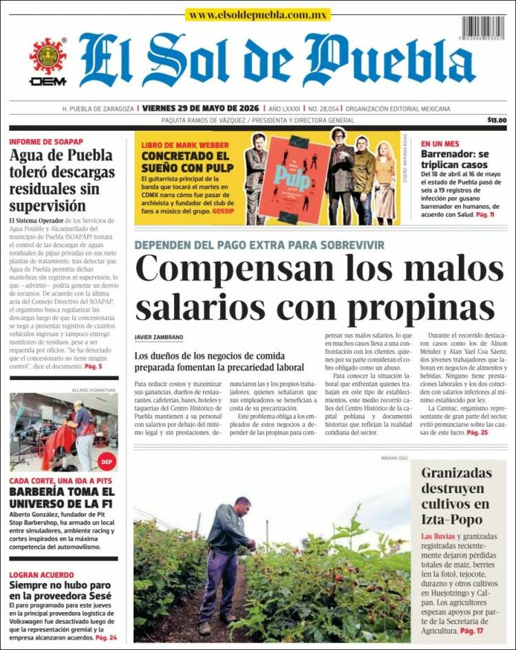 Portada de El Sol de Puebla (M&eacute;xico)