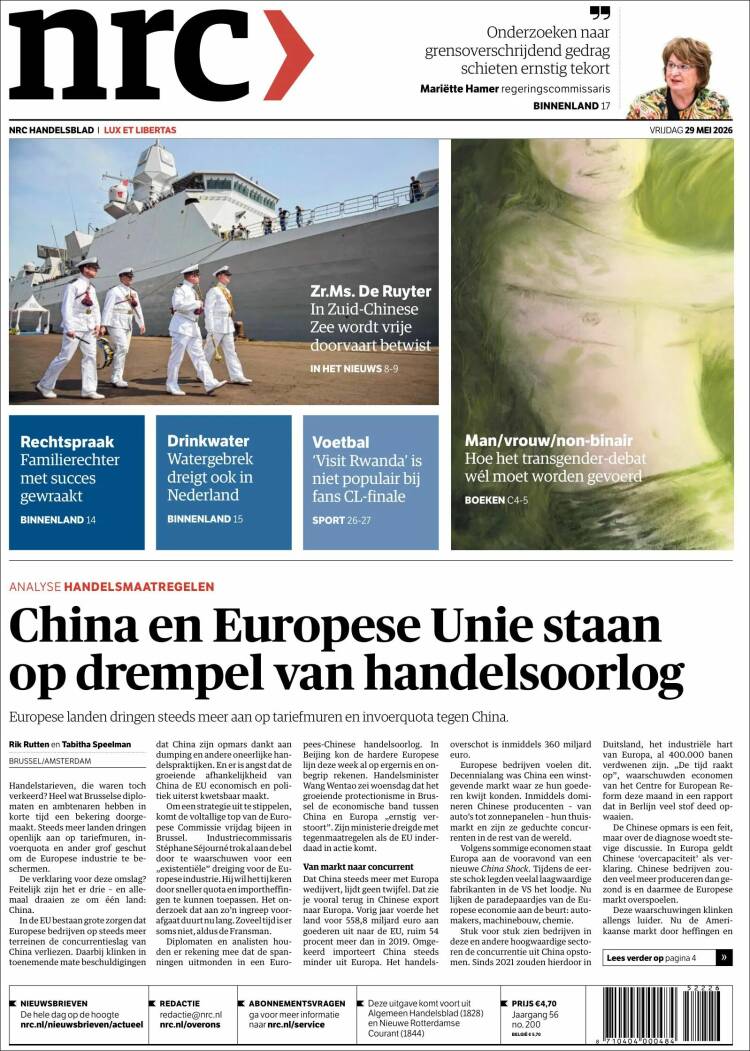 Portada de NRC Handelsblad (Pa&iacute;ses Bajos)