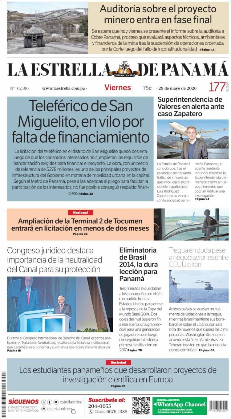 Portada de La Estrella de Panamá (Panam&aacute;)