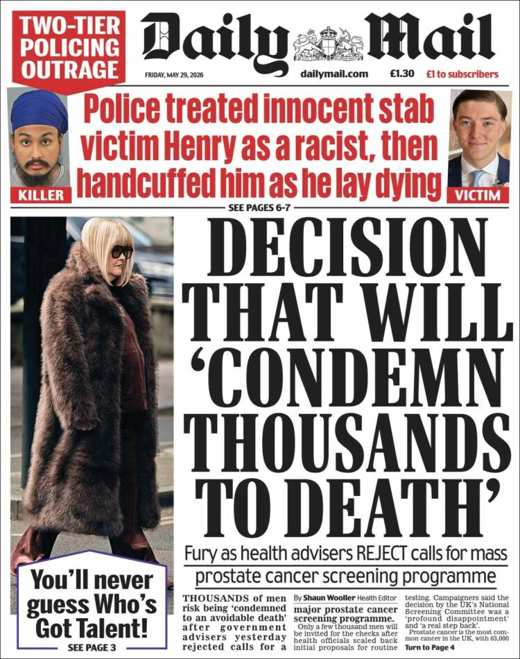 Portada de Daily Mail (Reino Unido)