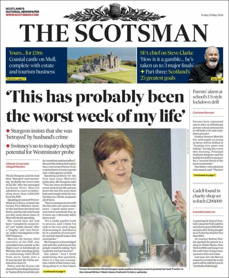 Portada de The Scotsman (Reino Unido)