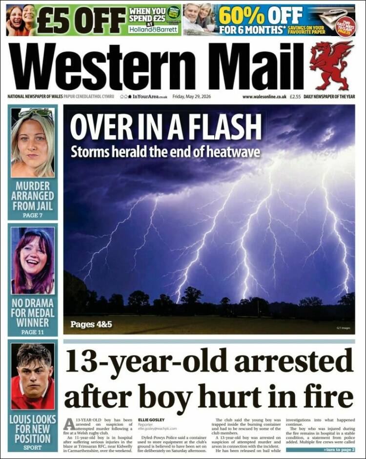 Portada de Western Mail (Reino Unido)
