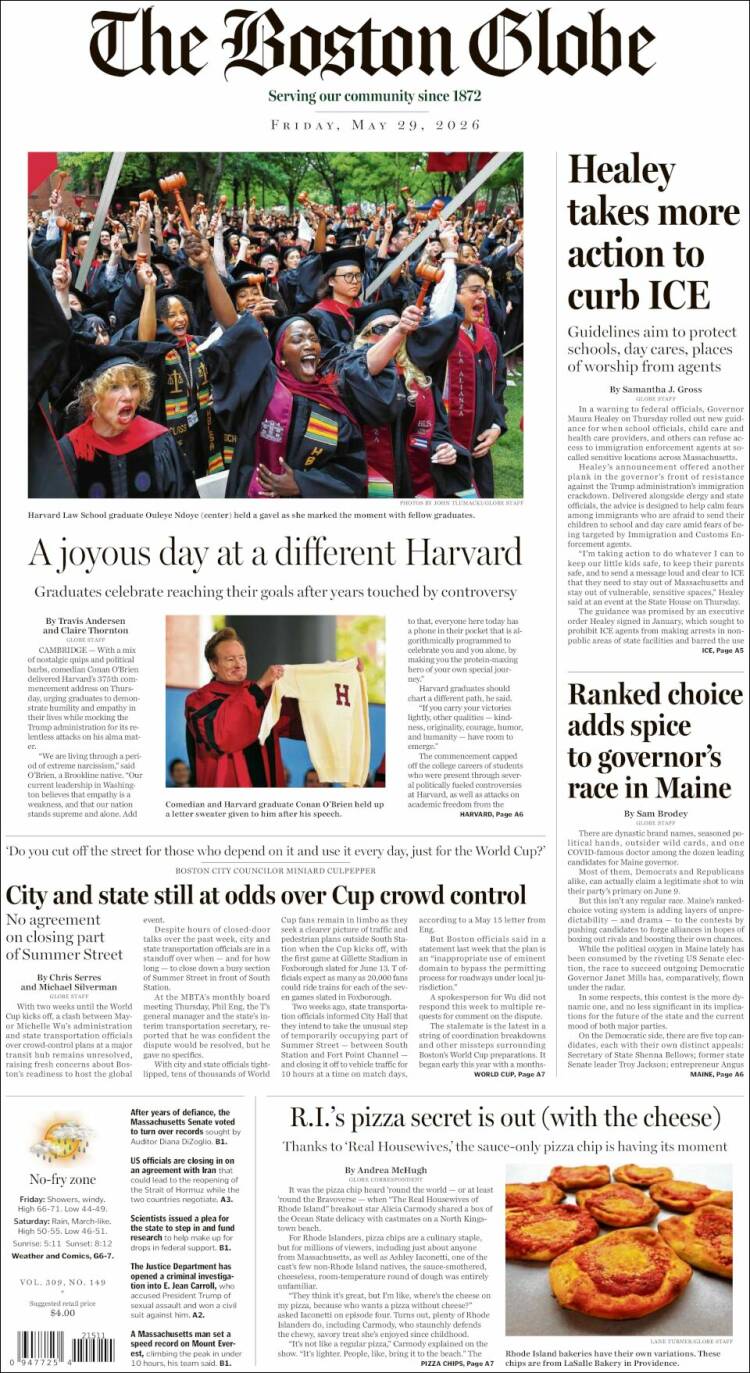 Portada de Boston Globe (USA)