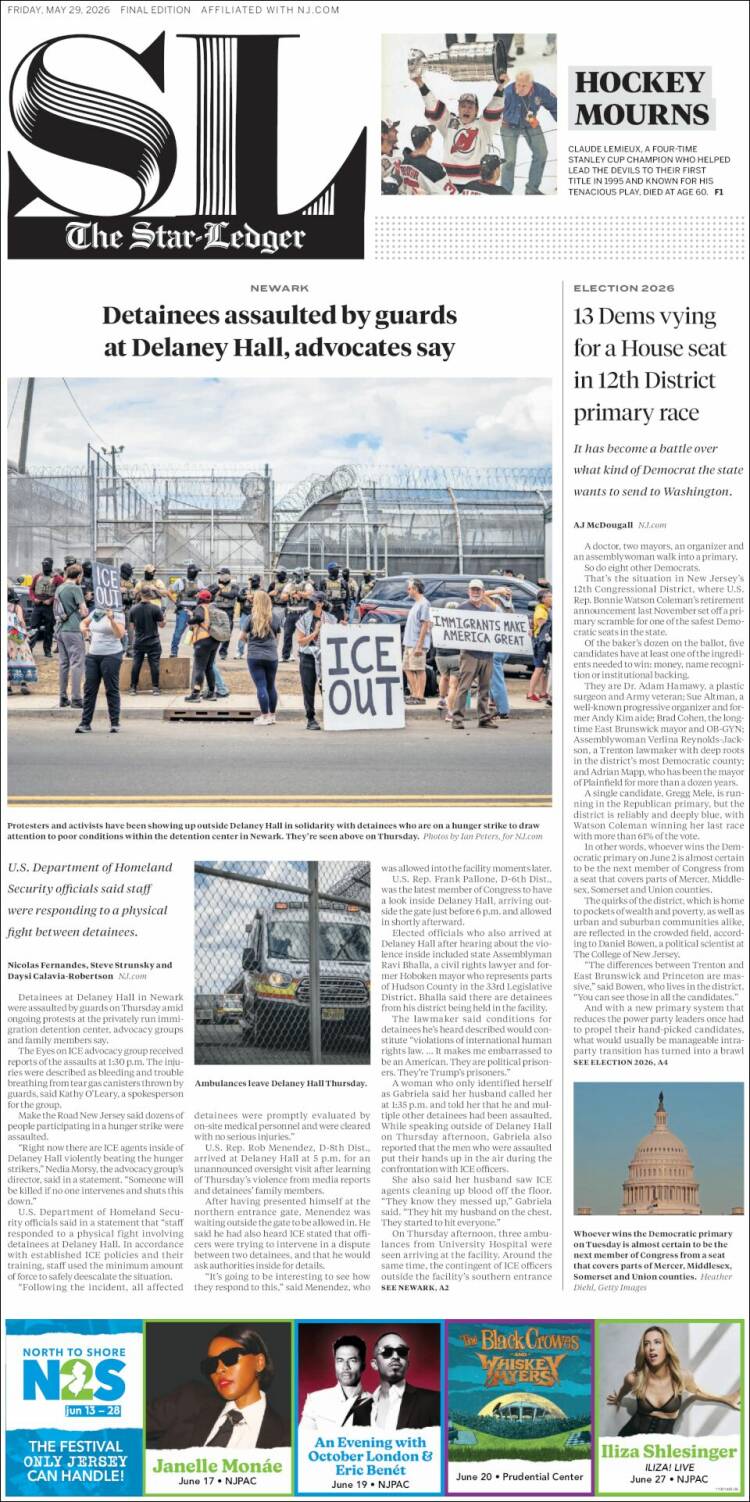 Portada de Star-Ledger (USA)