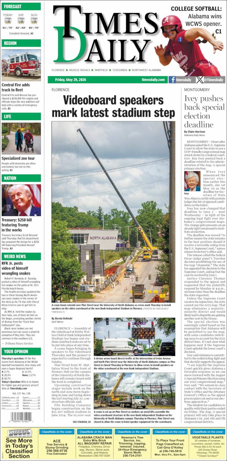 Portada de Times Daily (USA)