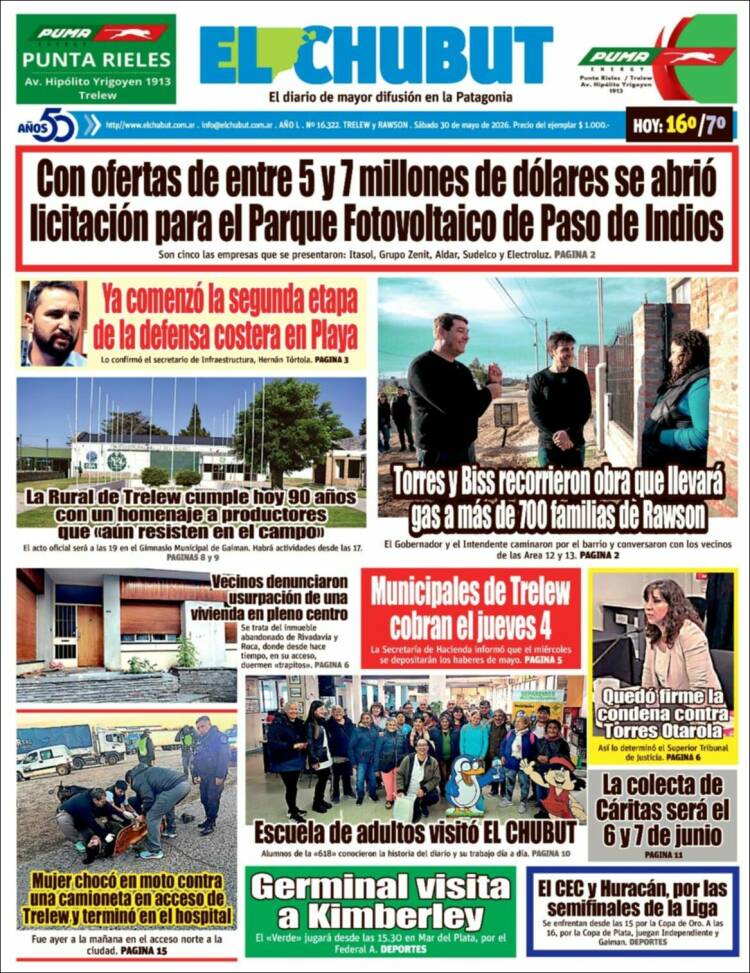 Portada de El Chubut (Argentina)