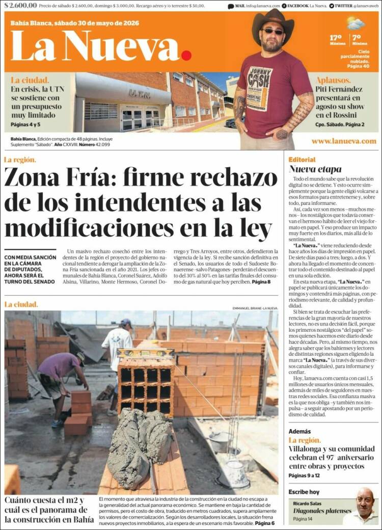 Portada de La Nueva Provincia (Argentina)