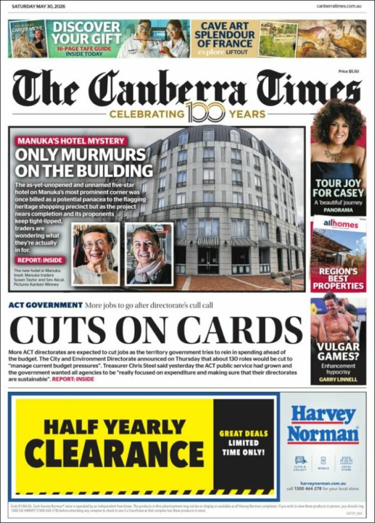 Portada de The Canberra Times (Australia)