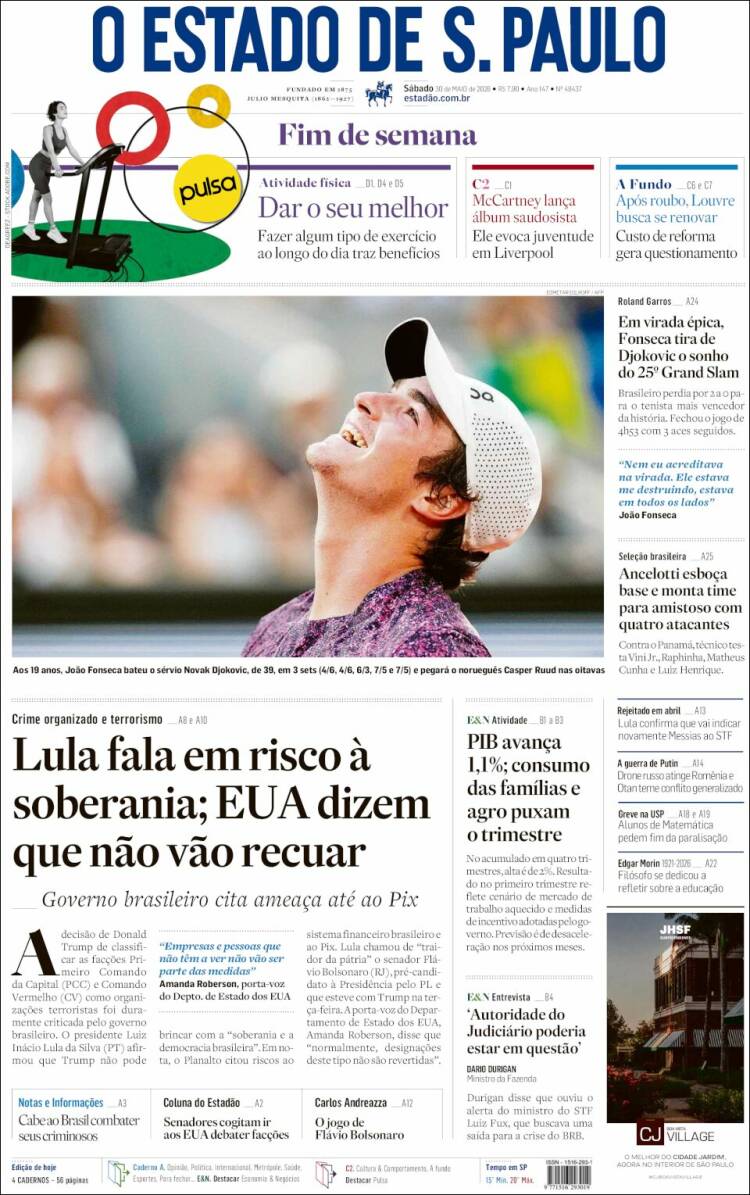 Portada de O Estado de São Paulo (Brasil)