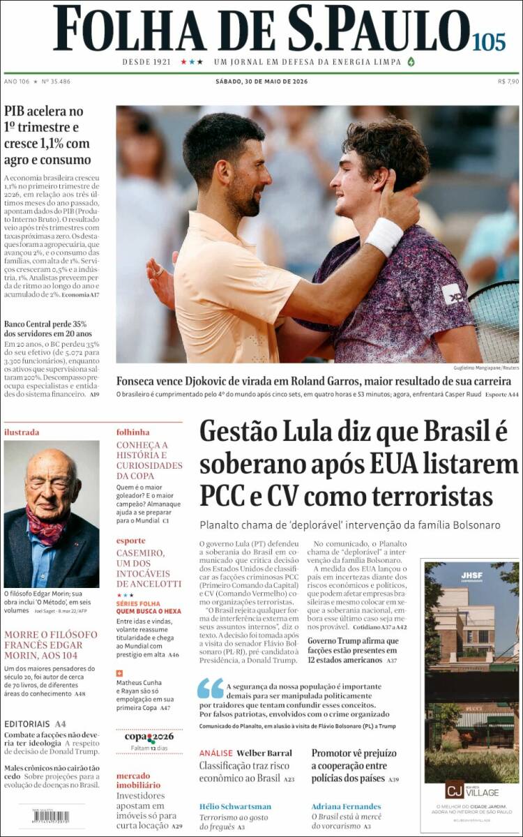 Portada de Folha de São Paulo (Brasil)